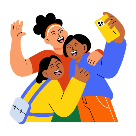 Chicas tomando selfie grupal  Illustration