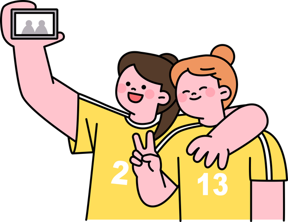 Chicas tomando selfie deportivo usando el móvil  Ilustración