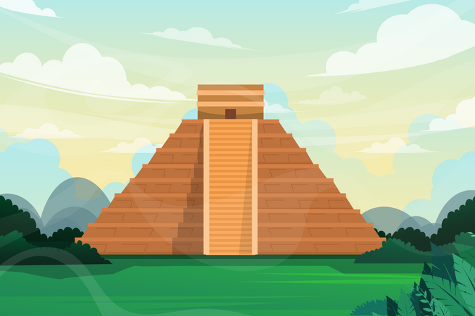 Chichen Itza in Mayan of Mexico  Illustration