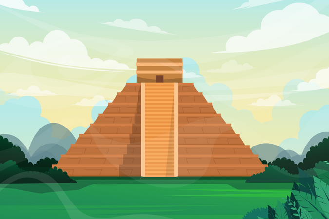 Chichen Itza in Mayan of Mexico Illustration