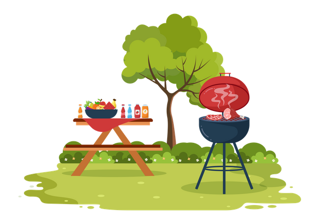Chicken cooking on barbeque  Illustration