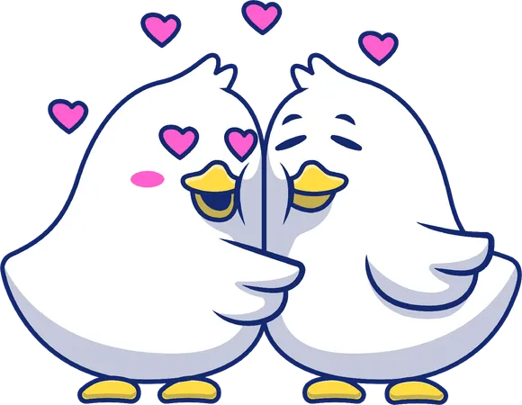 Chicken Couple Hugging  Illustration