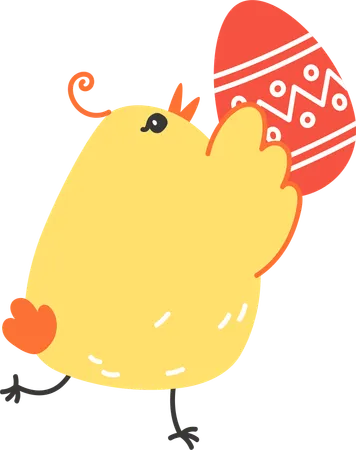 A Yellow Chicken Is Holding An Easter Egg Illustration