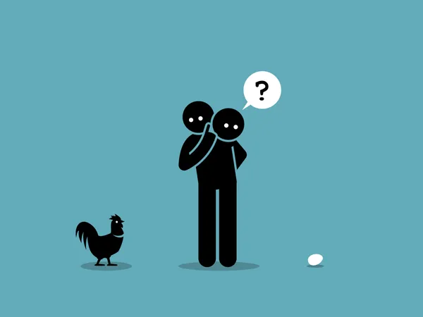 Chicken or Egg Who come first argument  Illustration