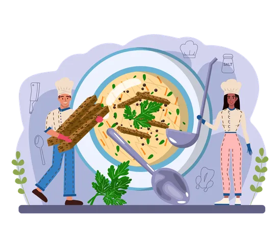 Chicken Soup Tasty Bouillon With Different Ingredients Chicken Meat Onion And Potato Carrot Ingredient Homemade Dinner Or Lunch In The Plate Flat Vector Illustration Illustration