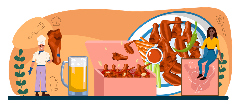 Chicken wings cooking at home  イラスト