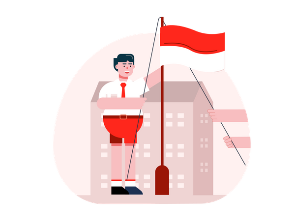 Niño hospedando la bandera de Indonesia  Ilustración