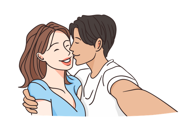 Chico besando a su novia  Ilustración