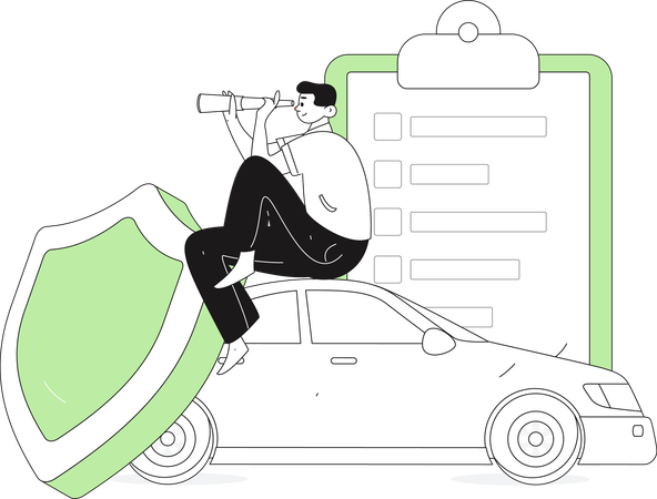 Chico busca plan de seguro de coche  Ilustración