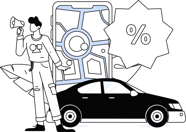 Niño contando sobre oferta de reserva de taxi Ilustración