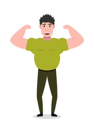 Chico de gimnasio mostrando sus brazos Músculo  Ilustración