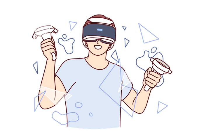 Guy disfruta de auriculares de realidad virtual  Ilustración