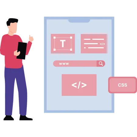 El chico está codificando CSS  Ilustración