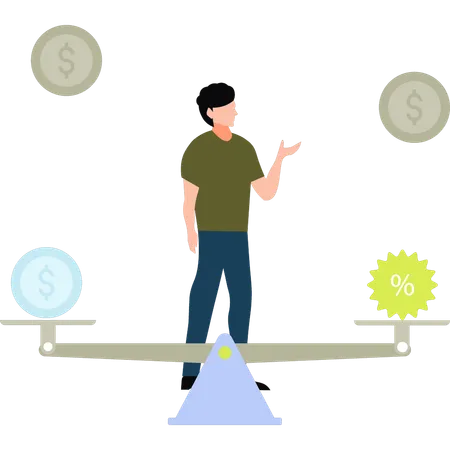 Guy está equilibrando las finanzas y el porcentaje.  Ilustración