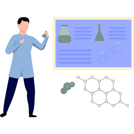 El chico está estudiando ciencias.  Ilustración