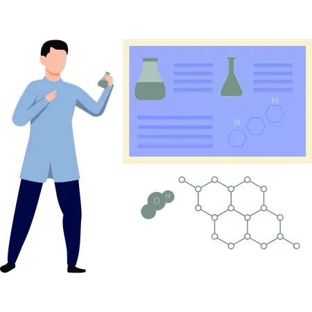 El chico está estudiando ciencias.  Ilustración