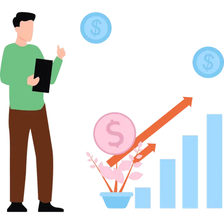 El tipo está hablando del desarrollo del negocio.  Illustration