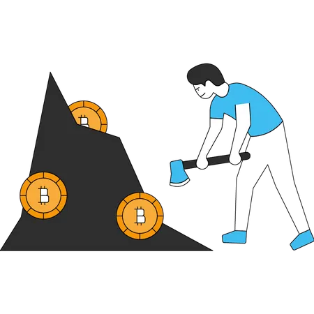 El chico está minando Bitcoin  Ilustración