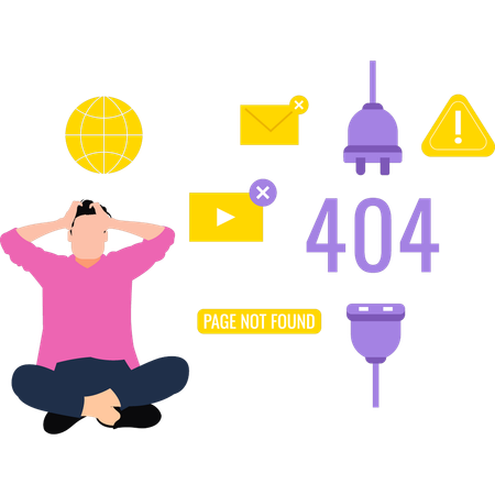 Guy está preocupado por el error 404.  Illustration