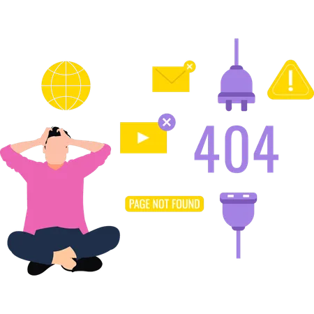 Guy está preocupado por el error 404.  Illustration