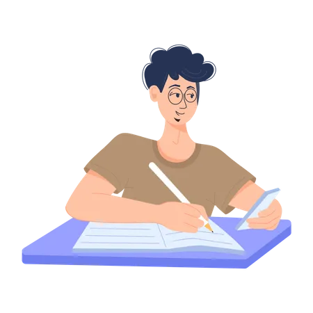 Niño estudia con clase en línea  Ilustración