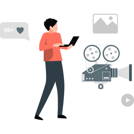 Chico grabando video  Ilustración