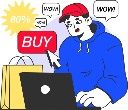 Chico haciendo compra online  Ilustración