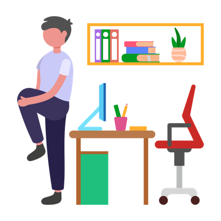 Niño haciendo ejercicio en la oficina  Ilustración