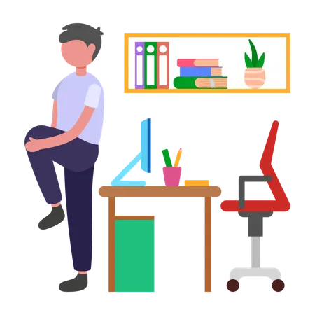 Niño haciendo ejercicio en la oficina  Ilustración