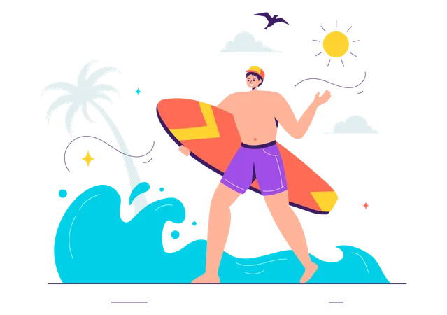 Chico joven haciendo surf  Ilustración