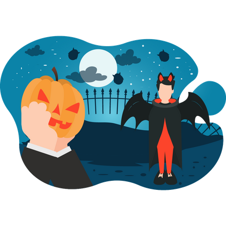 Niño listo para la fiesta de la noche de Halloween  Ilustración