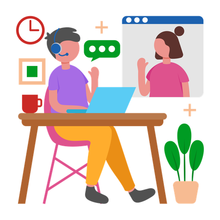 Niño Configura reuniones virtuales fácilmente  Ilustración