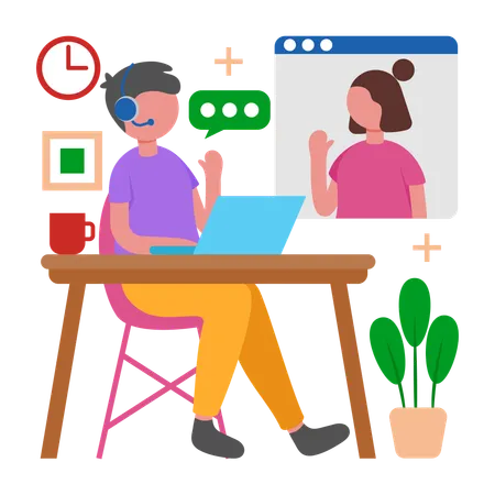 Niño Configura reuniones virtuales fácilmente  Ilustración
