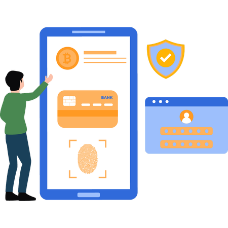 Chico pagando con huella digital  Ilustración