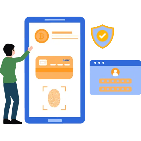 Chico pagando con huella digital  Ilustración