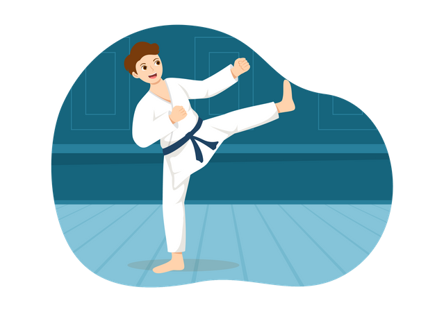 Chico practica karate  Ilustración
