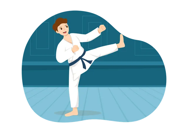 Chico practica karate  Ilustración