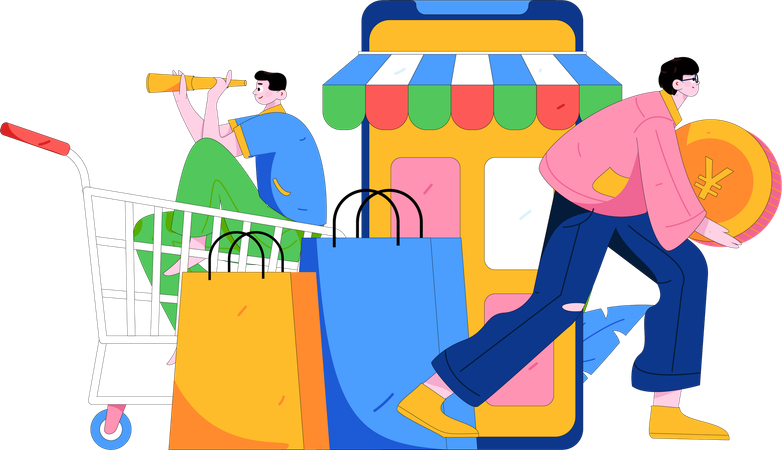 Niño pronostica visión de compras  Ilustración