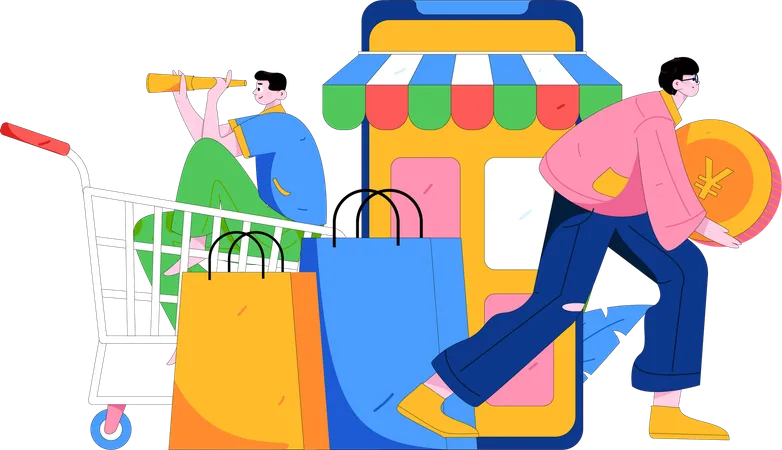 Niño pronostica visión de compras  Ilustración