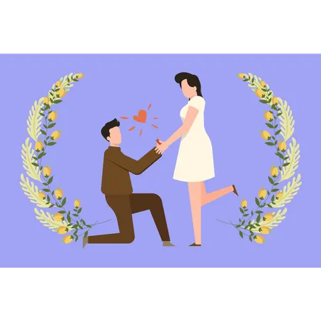 Chico le propuso matrimonio a chica de rodillas  Ilustración