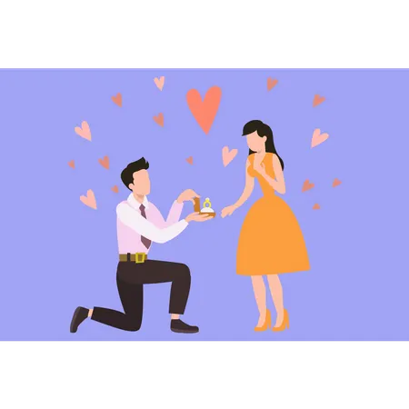 Chico le propuso matrimonio a una chica dándole un anillo  Ilustración