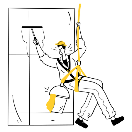 Niño brindando servicio de limpieza de ventanas  Ilustración