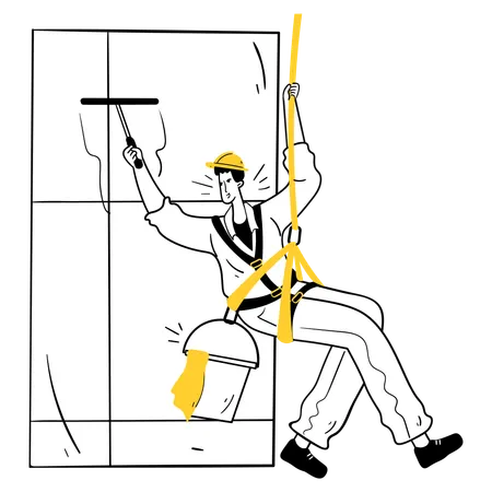 Niño brindando servicio de limpieza de ventanas  Ilustración