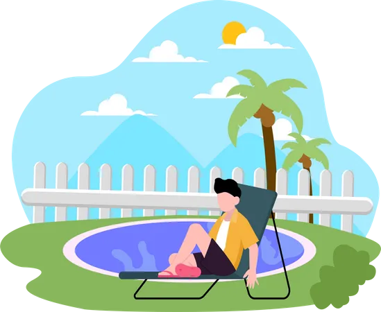 Niño relajándose de vacaciones  Ilustración