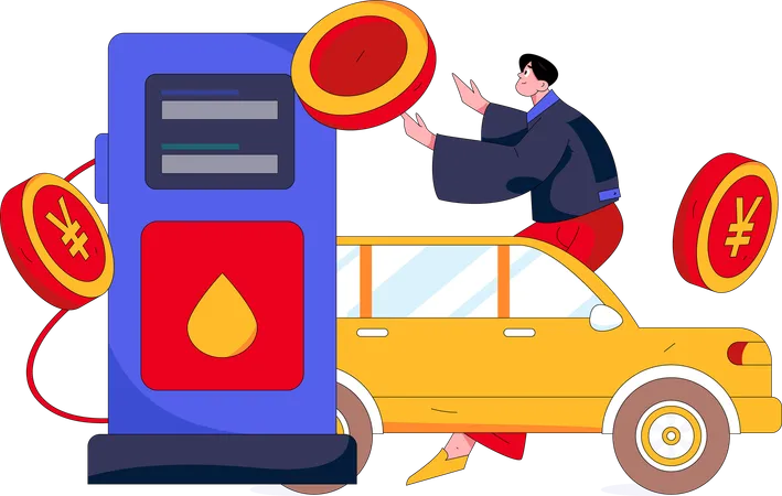 Chico repostando gasolinera  Ilustración