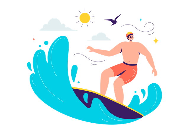 Chico surfeando  Ilustración