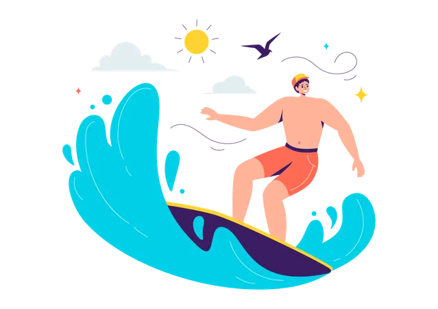 Chico surfeando  Ilustración