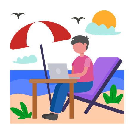 Niño trabaja desde las vacaciones  Ilustración