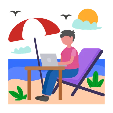 Niño trabaja desde las vacaciones  Ilustración