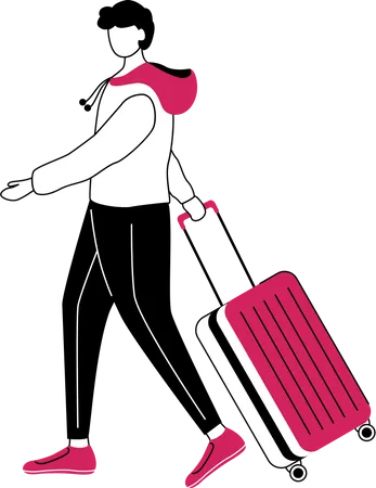 Niño turista con maleta  Ilustración